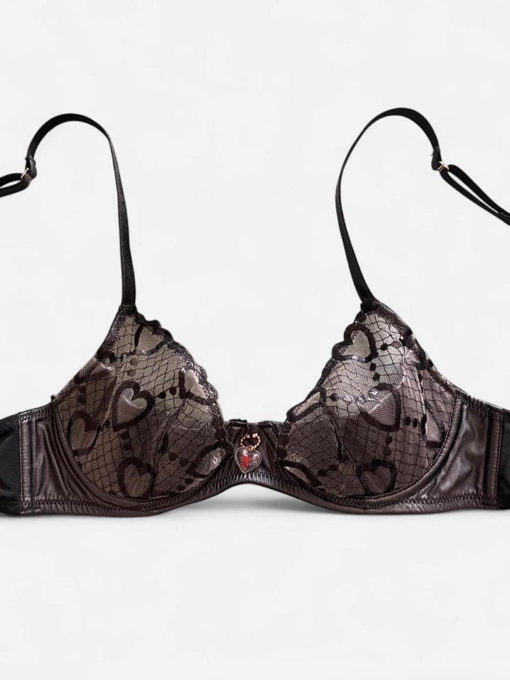 NWT Savage X Fenty Glossy Flossy Quarter Cup Bra Black Caviar Hearts 34A